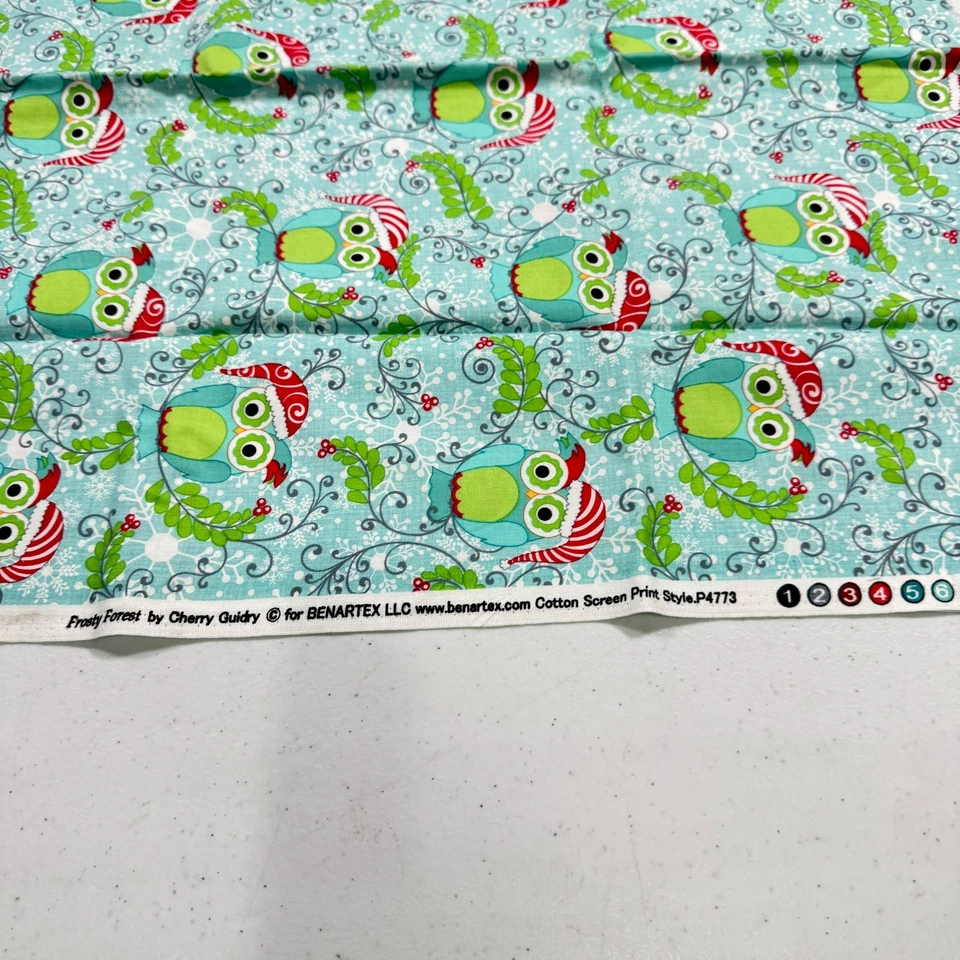 benartex fabric cotton green owls frosty forest holiday 43x27  4773 - Image 3 of 4
