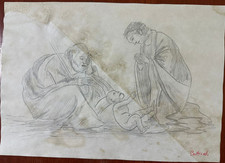 Sandro Botticelli drawing on old paper signed stamped vintage
