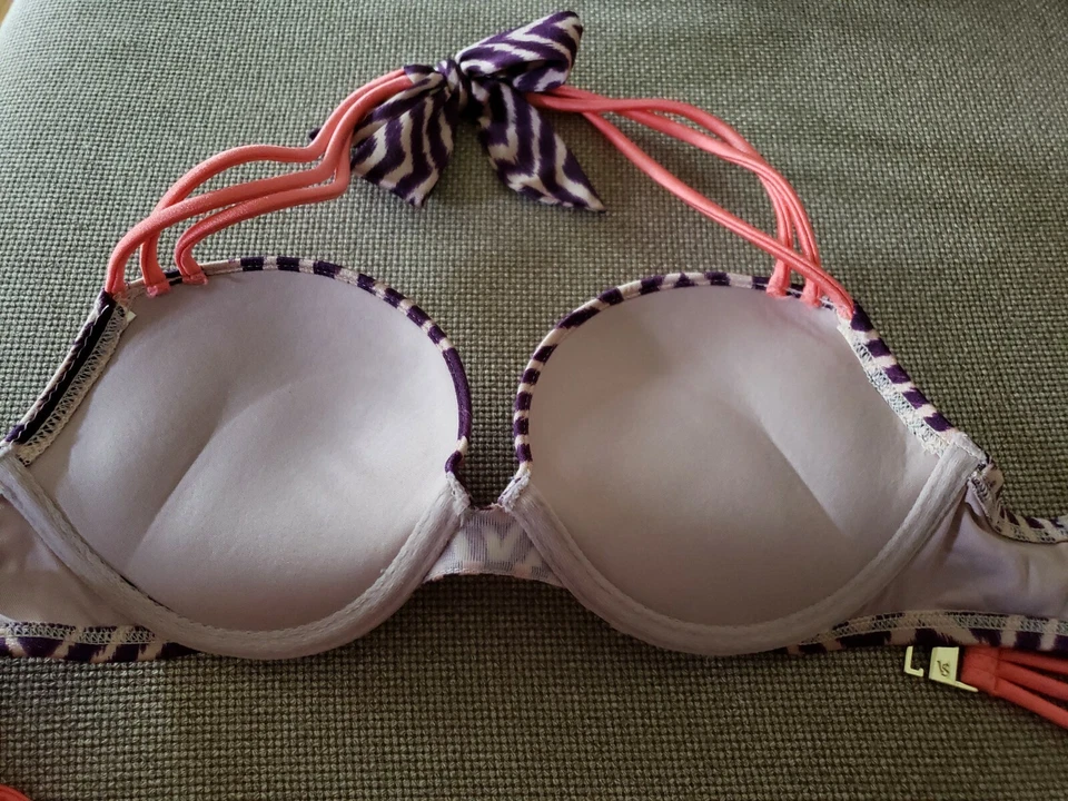Victoria's Secret Natación BOMBSHELL Add-2-Cups BIKINI 32B S Púrpura Cuentas Conjunto 6WY Foto 3 de 4