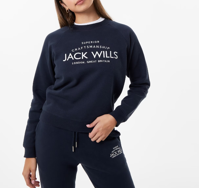 Jack Wills Womens Sweatshirt Navy Blue UK Hunston Graphic Crew