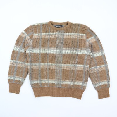 Vintage Jantzen Waffle Knit Sweater Men's Medium Wool Blend Brown Gray Plaid