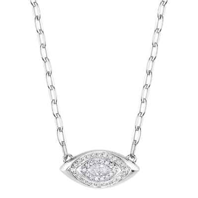 14K Weißgold Marquise Diamant Auge Halskette Büroklammer Kette natürlich 0,16 ct