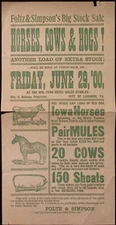 1900 Foltz & Simpson's Bid Stock Sale Horses Cows Hogs Lebanon PA Broadside