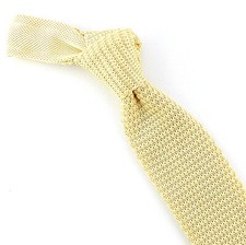 Manzini Men's Necktie Solid Knit Skinny Knitted Wedding Vanilla Cream Neck Tie