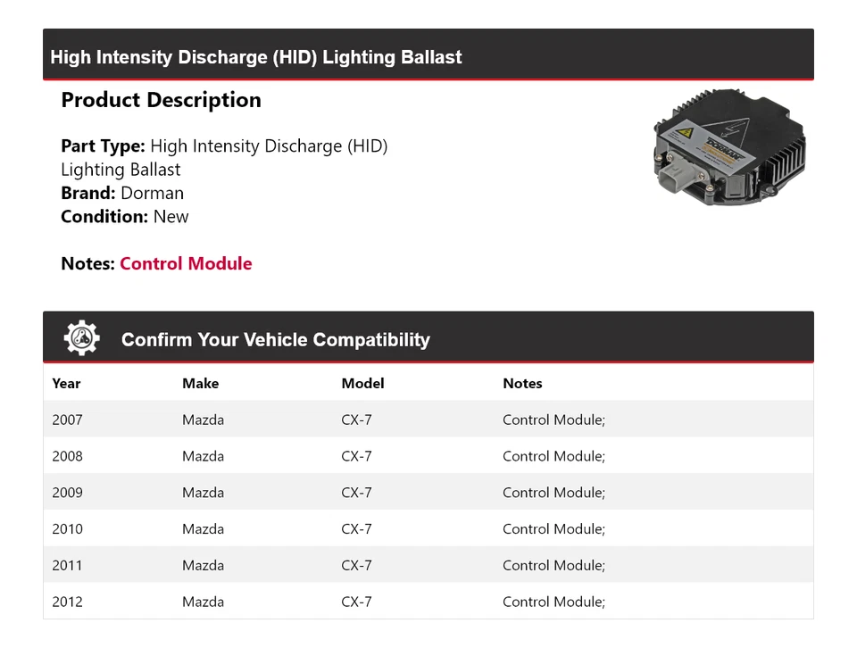 Balastro de iluminación de alta intensidad (HID) para Mazda CX-7 Dorman 2007-2012 Foto 2 de 4