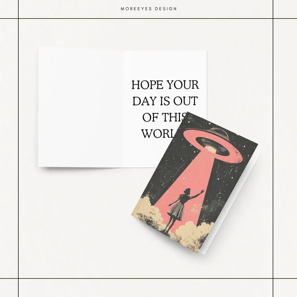 Vintage UFO Alien Birthday Card | Retro Space Greeting Card | Sci-Fi Gift - Image 4 of 4