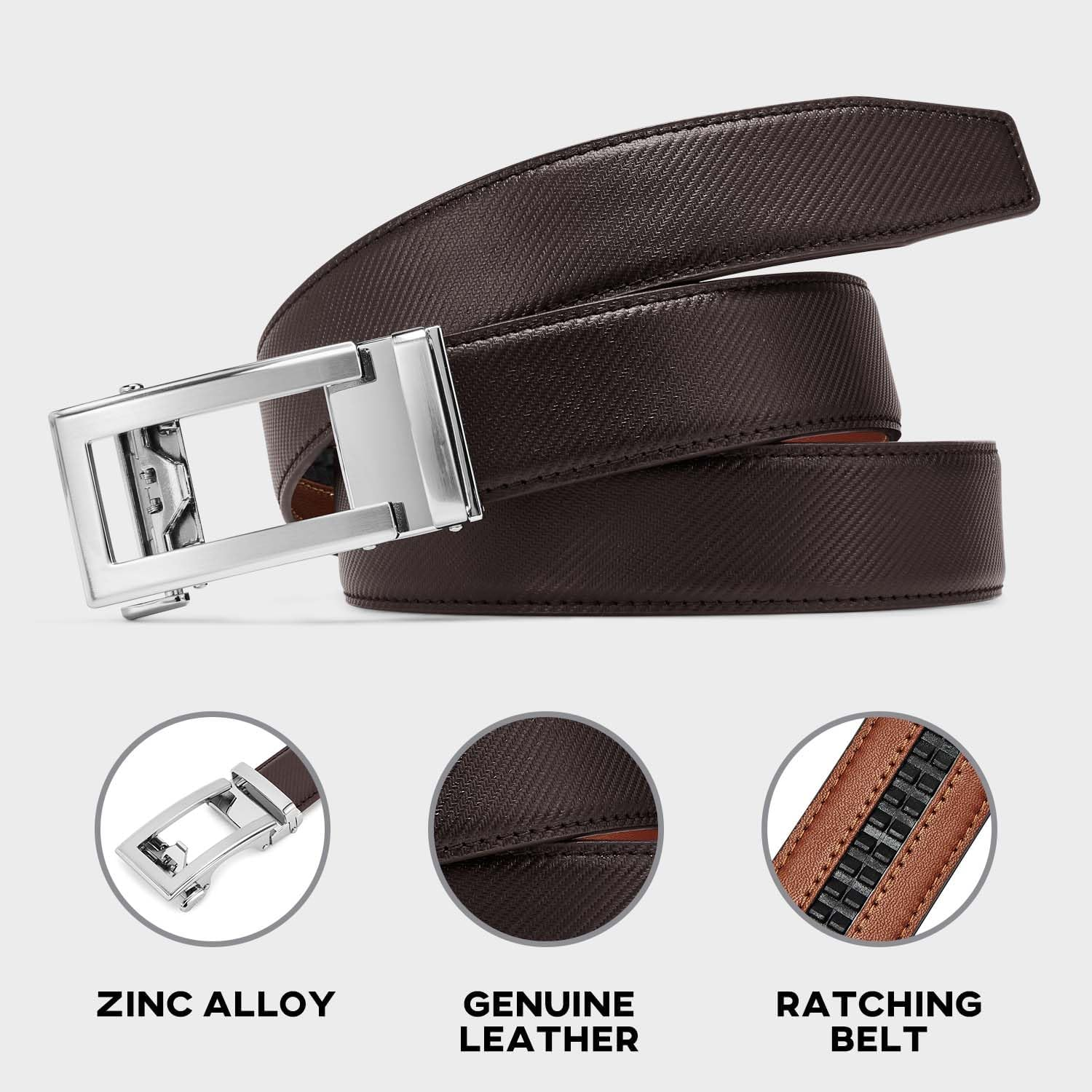 Men's Ratchet Belts Leather Comfort Adjustable Click Belt With Slide