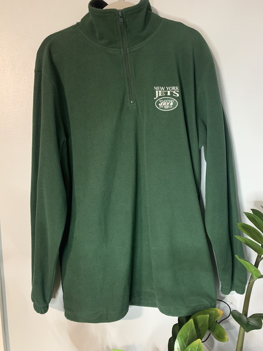 New York Jets Fleece Pullover Mens L Green Heavy 1/4 Zip NFL