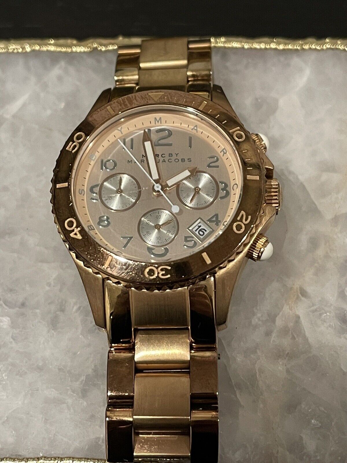 Marc by Marc Jacobs Womens Rock Chronograph Watch Rose Gold MBM3156 Excellent