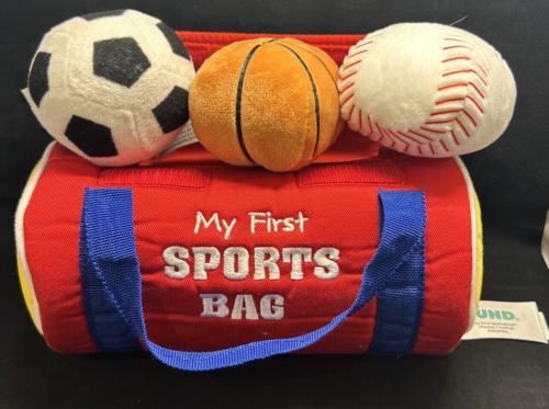 Bolso deportivo Gund My First con 3 bolas de felpa - béisbol baloncesto y fútbol - Imagen 1 de 4