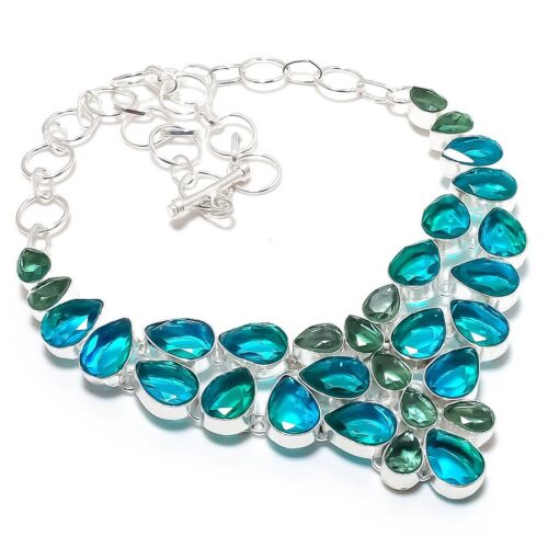 "Swiss Blue Topaz, Apatite Gemstone 925 Sterling Silver Poison Necklace 18" - Picture 1 of 4