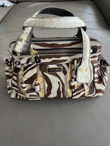Jimmy Choo NWT BROWN/White Zebra Print Calf Hair & Python Malena Authentic W/Dus - Picture 1 of 7