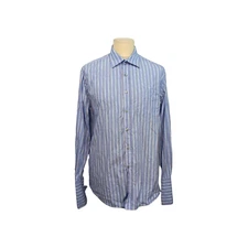 Paul Smith London Shirt Mens L Blue Striped Smart Formal Classic Fit French Cuff