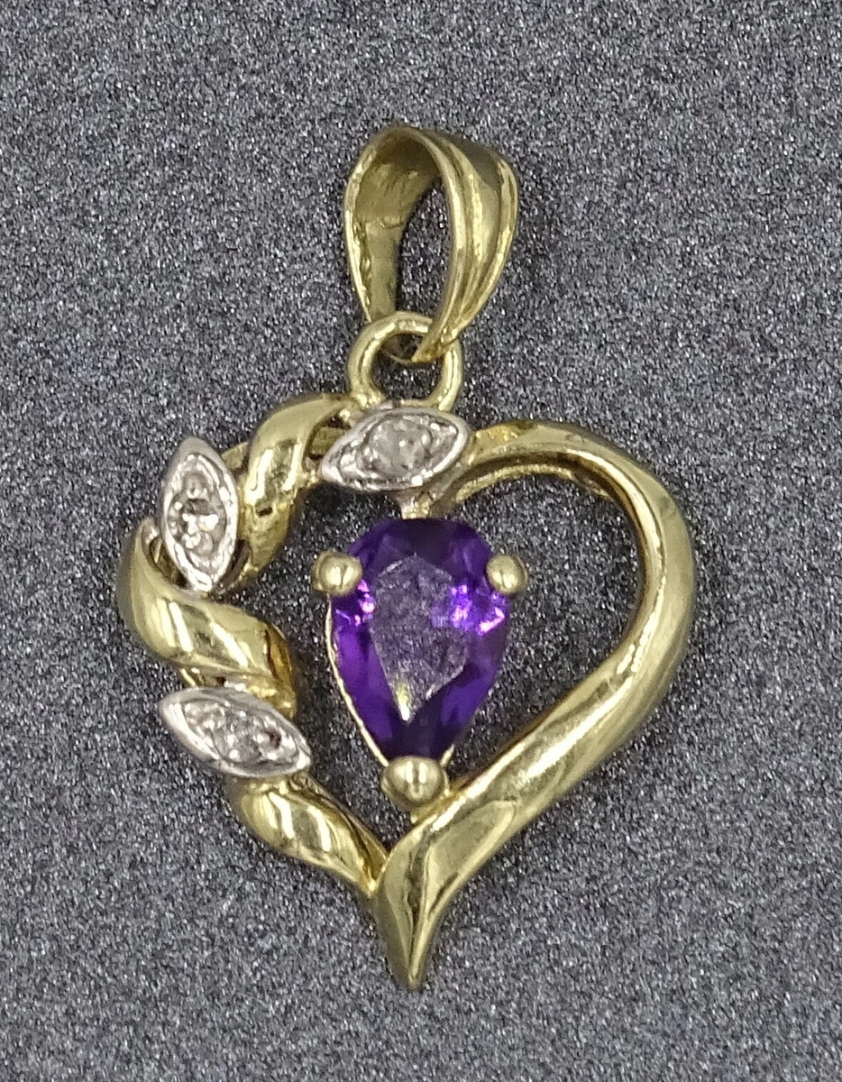 Amethyst Diamond Womens Pendant 9ct 375 Yellow Gold Birmingham