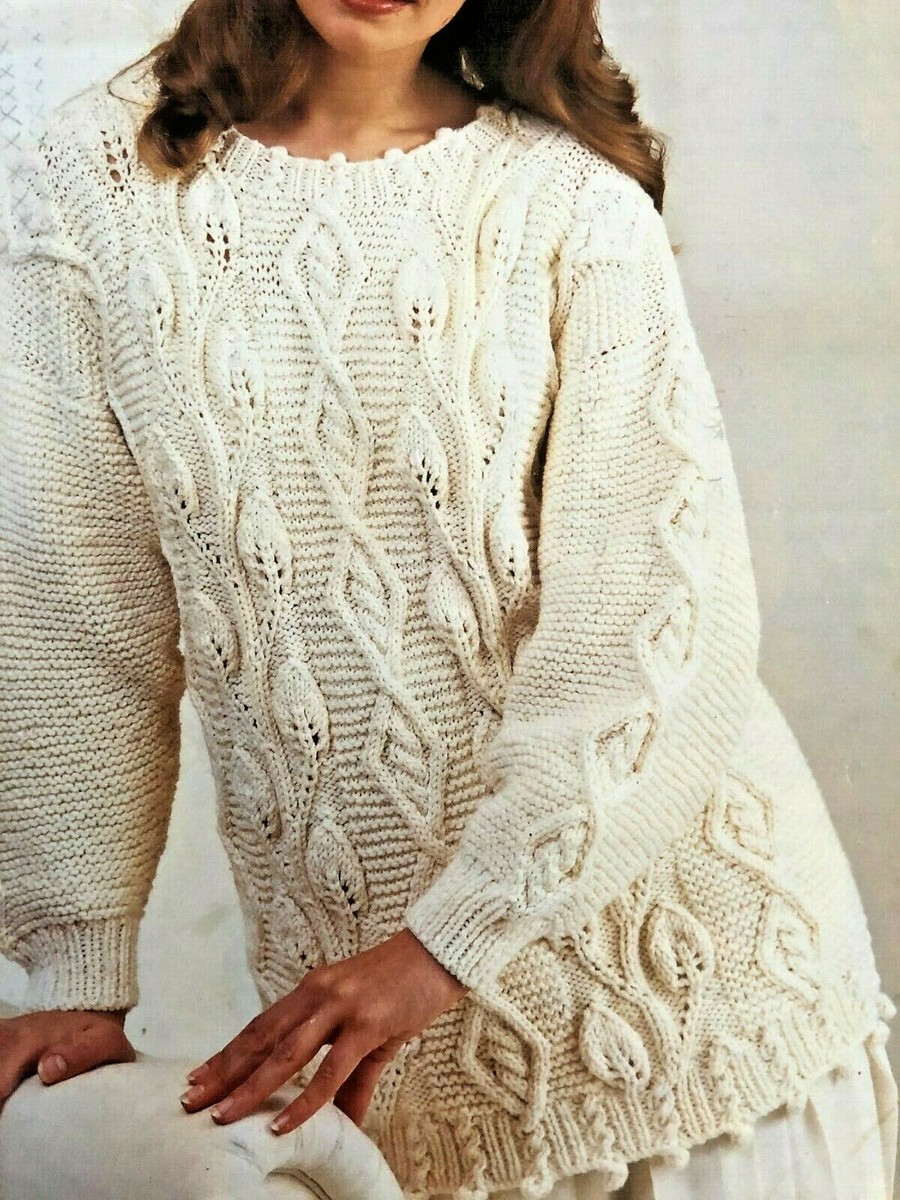 KNITTING PATTERN WOMENS LADIES ARAN CABLE JUMPERS Pattern 30 40