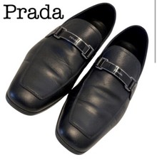 PRADA 2DC135 Black Saffiano Leather Lettering Logo Bit Loafers UK 7 - US 8