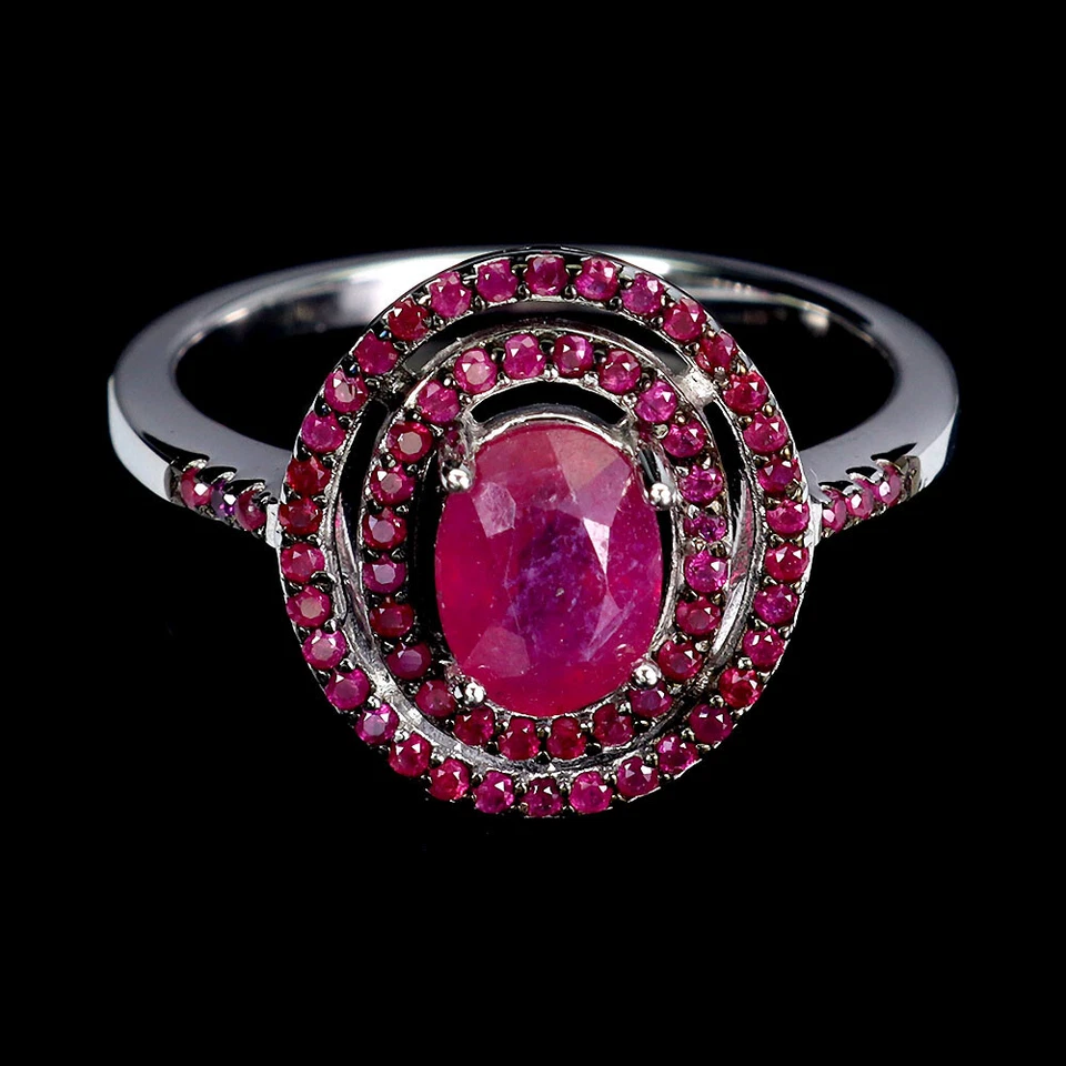 925 Sterling Silver Ring Oval Ruby 7x5mm Round Ruby Myanmar Gemstone Jewelry 7 - Image 2 of 4