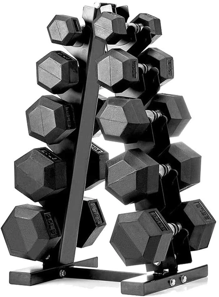 PapaBabe Rubber Dumbbell Set Encased Hex Free Weights with A-Stand 150 LBS