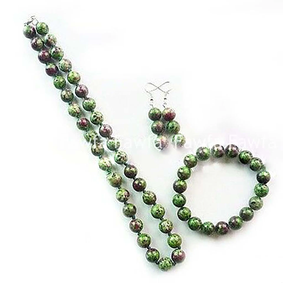 Juego de pendientes collar pulsera cuentas gemas rojas en zoisita gemas redondas 6/8/10/12 mm Foto 2 de 3