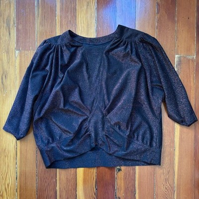80s Vintage Disco Bat Wing Metallic Blouse Hand Sewn Handmade MEDIUM