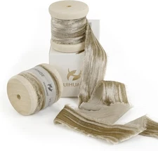 HUIHUANG Light Brown Velvet Ribbon 1 inch Frayed 1 inch, 