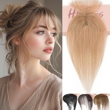 3D Bangs Clip in on Fringe Remy Human Hair 360 Cover Thin Wispy Topper Women US