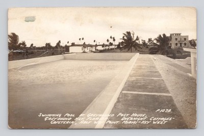 Postcard RPPC Swimming Pool Greyhound Post Cottages Halfway Point Miami Key West