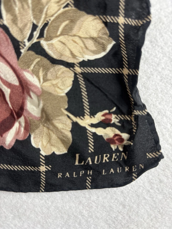 Ralph Lauren Bufanda Floral Seda 20”x 20” Negro y Rosa Clásico Preppy Oficina Foto 2 de 4