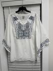 Talbots 3/4 Sleeve V-Neck Embroidered Floral Boho Lined Cotton 2  US L/12