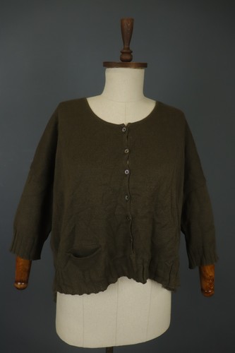 ELEMENTE CLEMENTE Brown Cotton Long Sleeve Button Front Cardigan Sweater Sz M/L