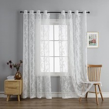 Lace Sheer Curtain Panels for Living Room Elegant Window 55"W x 63"L White