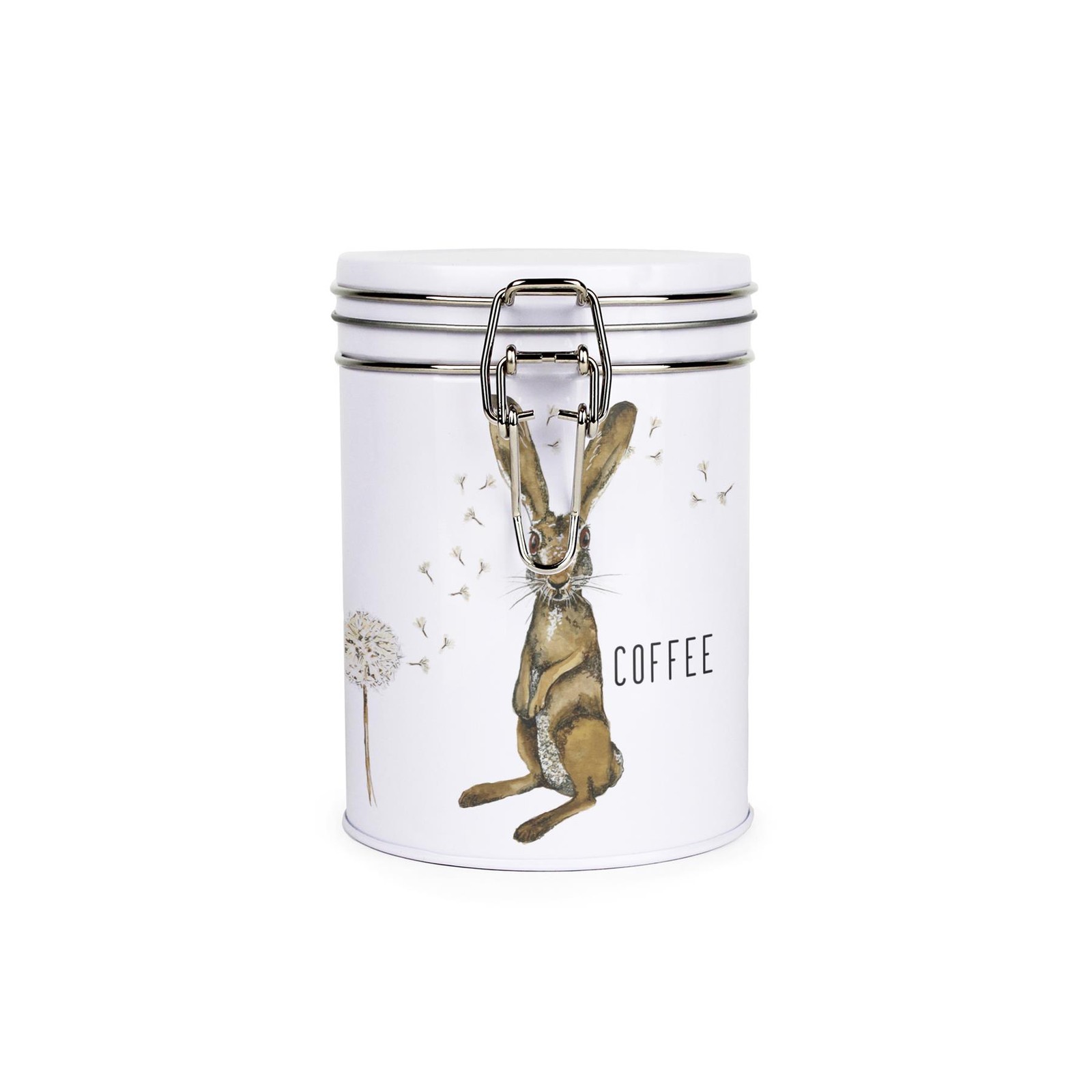 Hare & Dandelions Coffee Canister - Metal Clip-Lid Kitchen Storage Gift