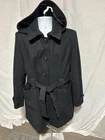 Women’s XL Liz Claiborne Outerwear Black Wool Blend Hooded  Up Belt Waist Coat