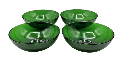 Vintage Anchor Hocking  Set of 4 Forest Green Glass Bowls 5-1/2 in