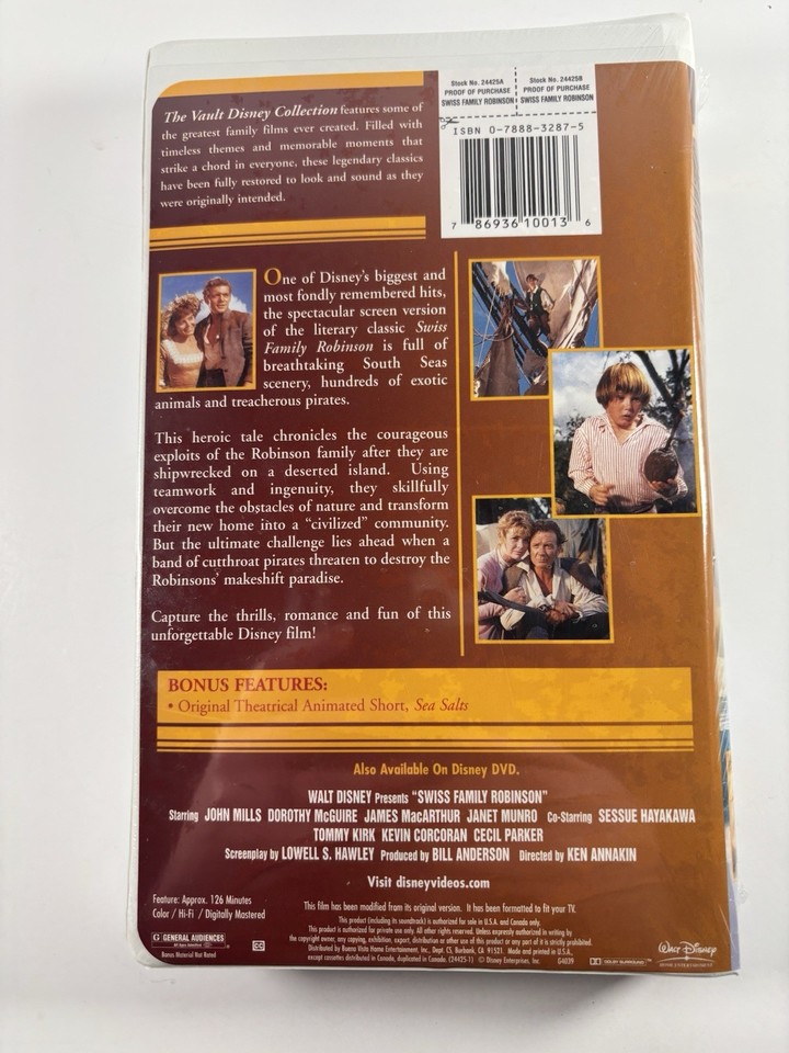 Swiss Family Robinson (VHS, 2002) Disney Vault Collection New SEALED ...