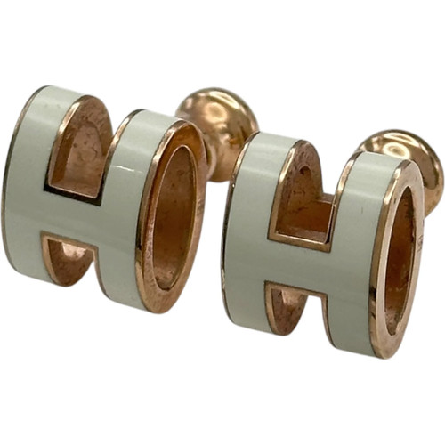 Hermes Pop H. Mini Piercing Cream-colored Gold Hardware Enamel metal Used