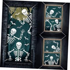 3 Pcs Halloween Window Door Covers Set Ghost Curtain Skeleton