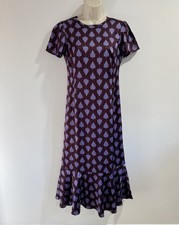 NWT Ann Taylor Dress 0 / XS Midi Fern Flounce Shift Purple Floral Satin Mermaid