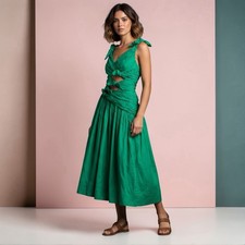 Zimmermann Tiggy Midi Dress Size 2 / AU 12 / US 8 Emerald Green Bow Cutout