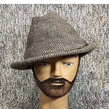 Vintage Stetson Fedora Hat Mens 7 1/2 Brown Wool Herringbone Tweed Trilby 70s