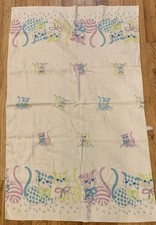 Vtg Baby Blanket Cats Kittens Striped Polka Dot Fleece Receiving Nursery Infant