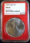 2025 American Eagle NGC MS69 TONED Red Bullion-0.999 Silver 1 Oz Ounce Art Coin