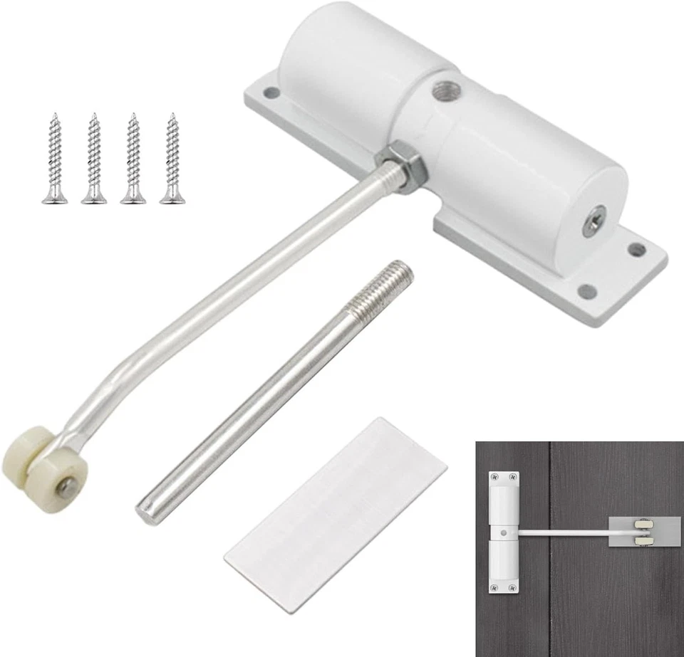 CALIDAKA Automatic Door Closer Safety Spring Closers Adjustable free size, White