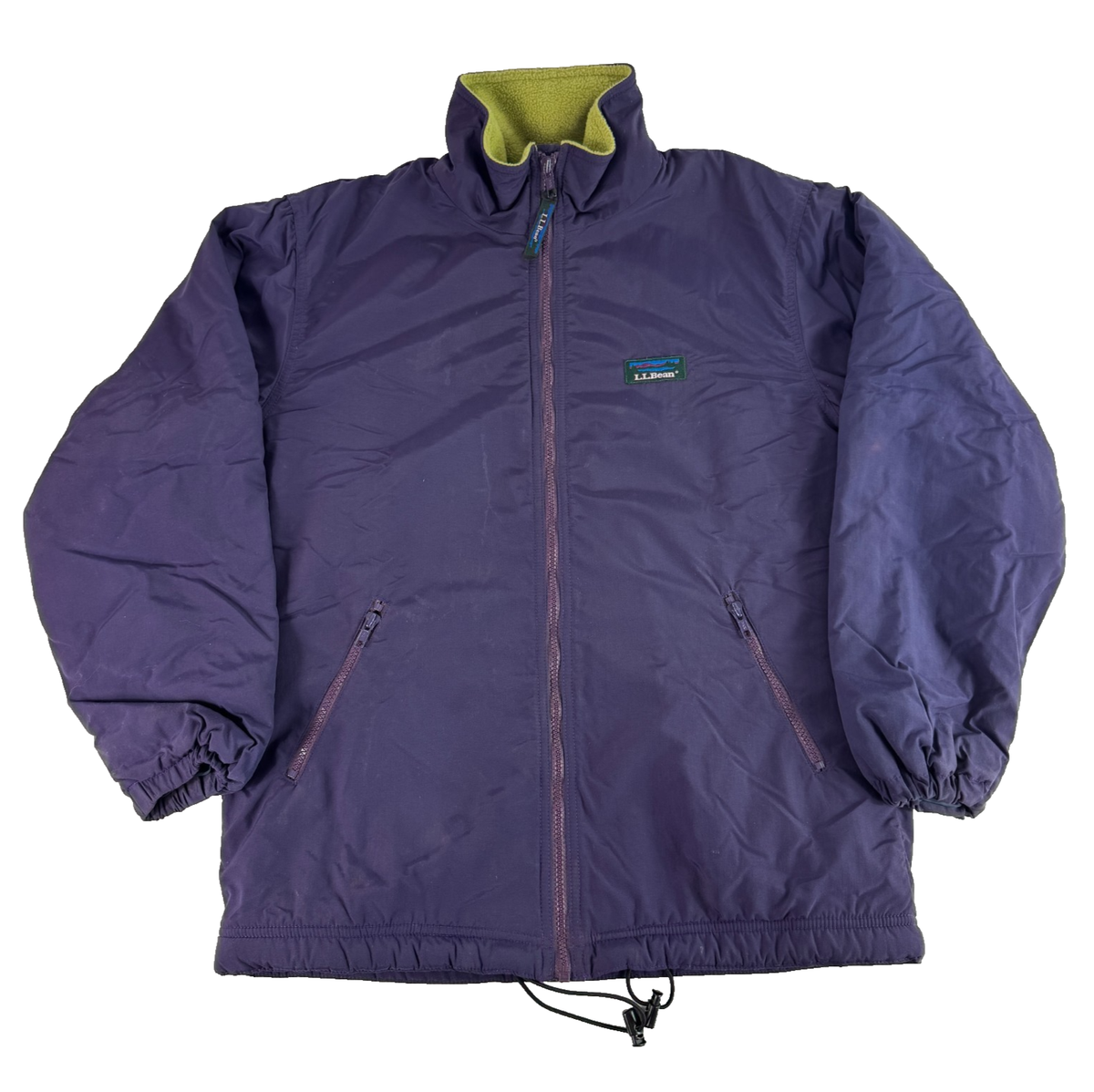 Vintage LL Bean Women Warm Up Jacket Fleece Lined Purple Green Zip