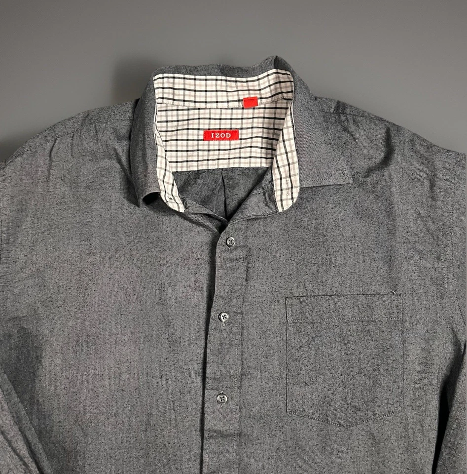Izod Long Sleeve Shirt Relaxed Classic Button Gray Chambray Men’s XL Cotton - Image 2 of 4