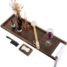 Bathtub Tray Bath Caddy: 31" Wooden Tub Shelf with Handles Simplicity Farmhou...