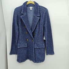 Chicos Cardigan Sweater Blazer Medium Blue Button Close with Pockets