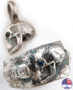 Ring WW1 Skull 1914 1917 Gothic WWI Skeleton Death head Punk Horror Set Pendant