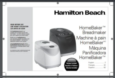 Hamilton Beach Bread Maker Models 29881 29881 29882C OWNER Manual (only!) 92 pgs