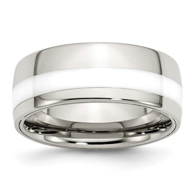 Edelstahl poliert weiß Keramik Inlay 9 mm Band S:11; Damen & Herren